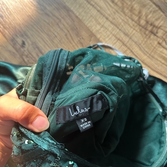 LULU’S Going Glam Dark Green Sequin Bustier Skater Dress - Picture 4 of 4